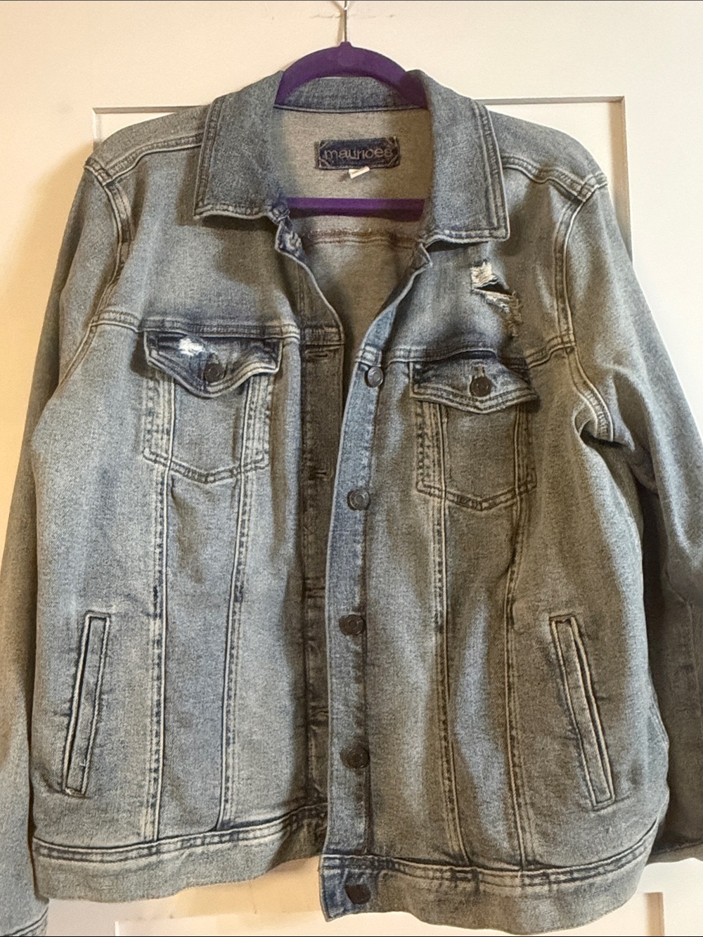 Maurices Faded Gray Distressed Denim Jacket